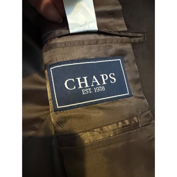 Chaps Brown Mens Blazer 46R Polyester Faux Suede Two-Button Suit Jacket Single V - Picture 4 of 14